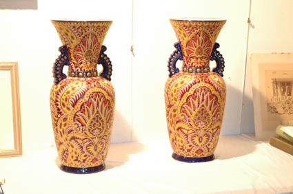 Exceptional pair of Longwy vases